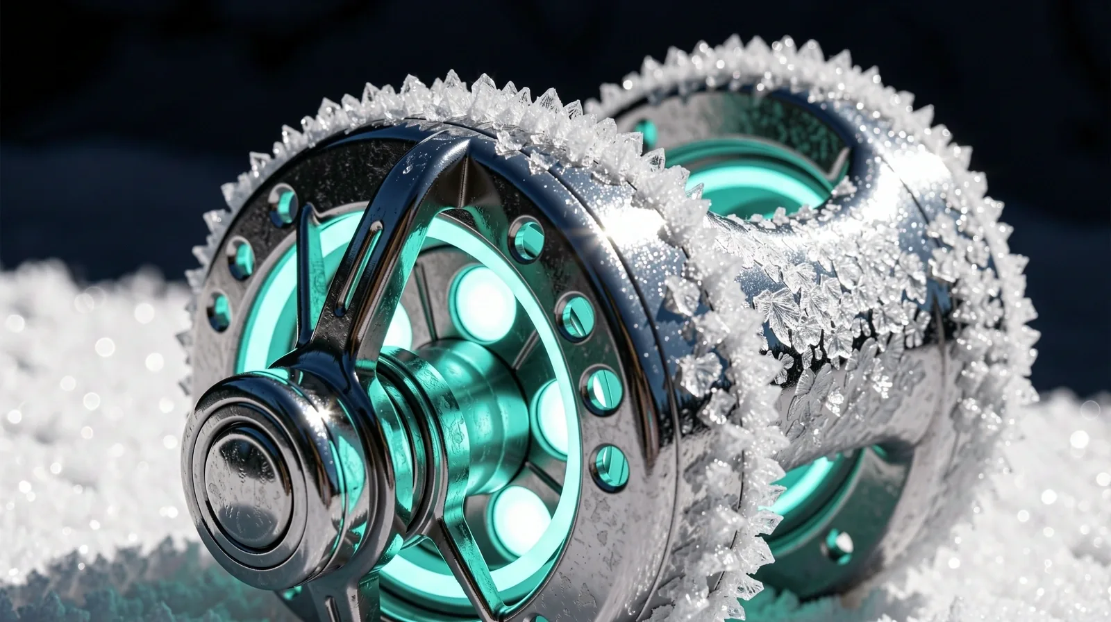 Arctic fishing equipment with frost