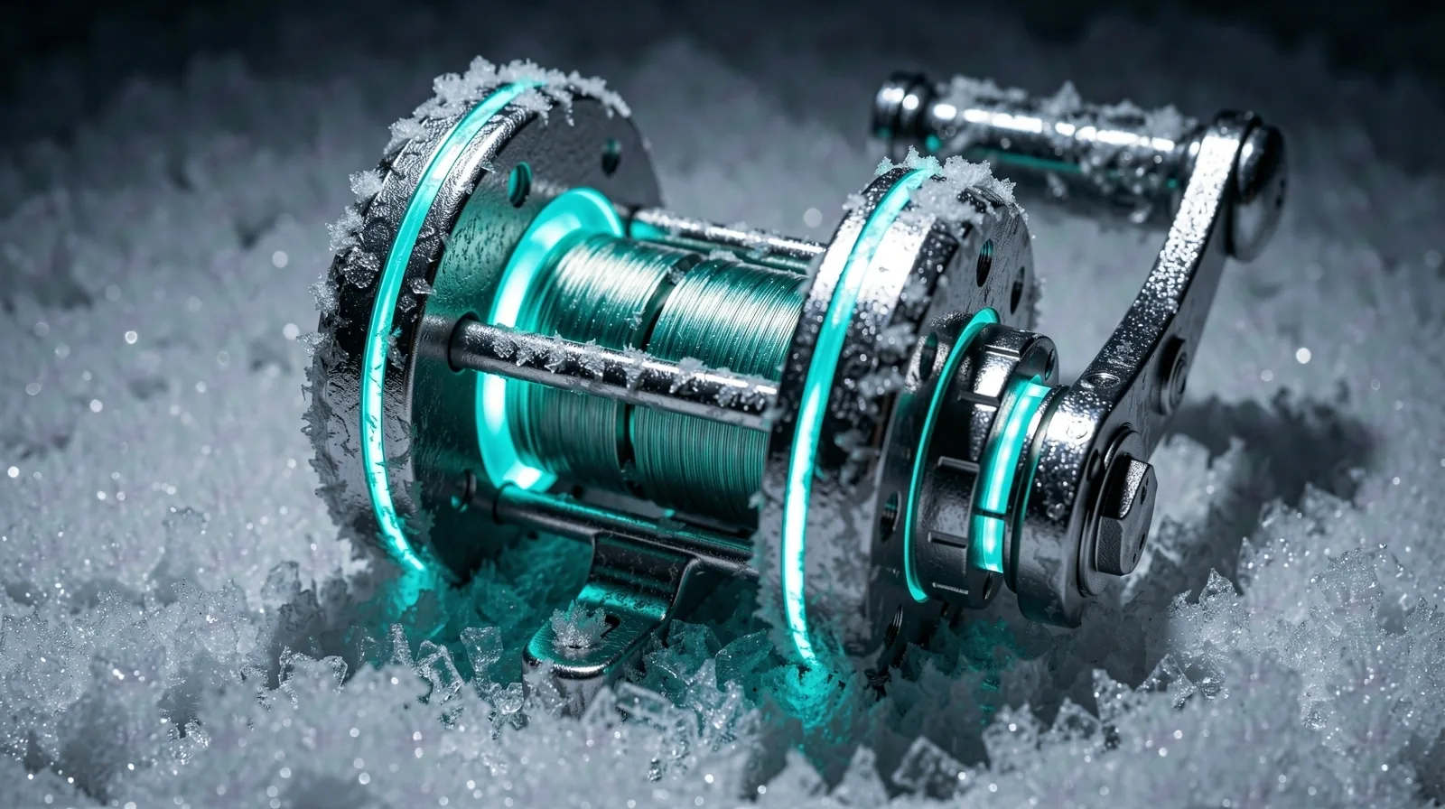 Arctic fishing equipment in frost